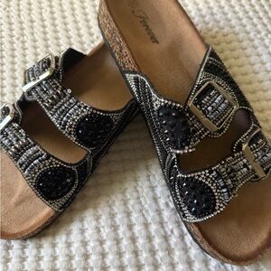 Forever 21 Black and Silver Slide Sandals